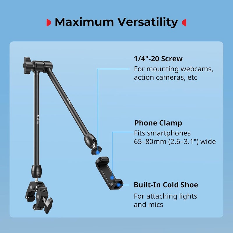 SMALLRIG Desktop Magic Arm Support with Crab-Shaped Clamp Kit, Aluminum Alloy, 24.3x4.5x1.1 in, 0.6lb Payload, for Smartphones, Webcams, Action Cameras, 5624 - Image 5